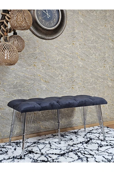 Metal Krom Tel Ayaklı 100 cm Puf Bench - Puf - Bench - Oturak - Mutfak Oturağı - Antre Oturağı Füme Renk 100 x 40 Boyut/Ebat - Resim 3