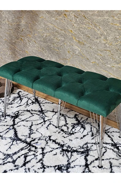 Metal Krom Tel Ayaklı 100 cm Puf Bench - Puf - Bench - Oturak - Mutfak Oturağı - Antre Oturağı Yeşil Renk 100 x 40 Boyut/Ebat - Resim 4