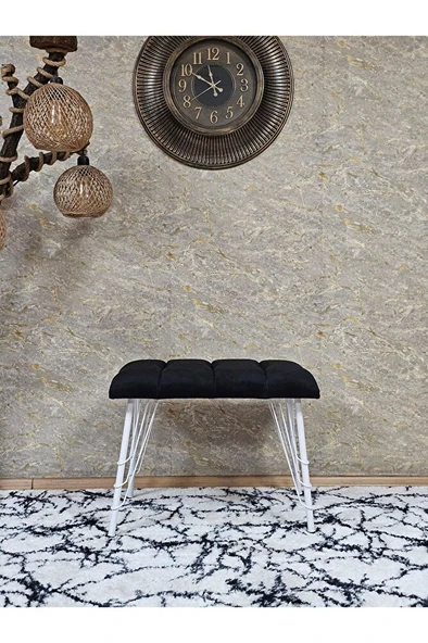 Metal Beyaz Tel Ayaklı 60 cm Puf Bench - Puf - Bench - Oturak - Mutfak Oturağı - Antre Oturağı Siyah Renk 60 x 40 Boyut/Ebat - Resim 2