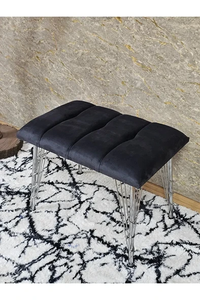 Metal Krom Tel Ayaklı 60 cm Puf Bench - Puf - Bench - Oturak - Mutfak Oturağı - Antre Oturağı Füme Renk 60 x 40 Boyut/Ebat - Resim 4