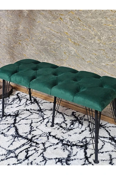 Metal Siyah Tel Ayaklı 100 cm Puf Bench - Puf - Bench - Oturak - Mutfak Oturağı - Antre Oturağı Yeşil Renk 100 x 40 Boyut/Ebat - Resim 4