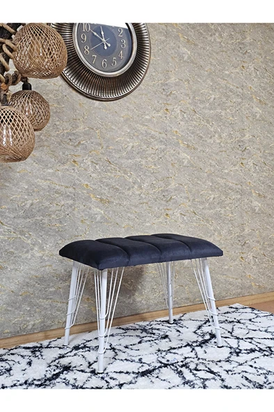 Metal Beyaz Tel Ayaklı 60 cm Puf Bench - Puf - Bench - Oturak - Mutfak Oturağı - Antre Oturağı Füme Renk 60 x 40 Boyut/Ebat - Resim 3