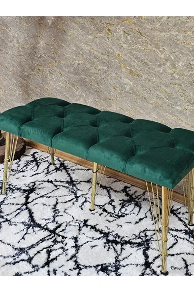Metal Gold Tel Ayaklı 100 cm Puf Bench - Puf - Bench - Oturak - Mutfak Oturağı - Antre Oturağı Yeşil Renk 100 x 40 Boyut/Ebat - Resim 4