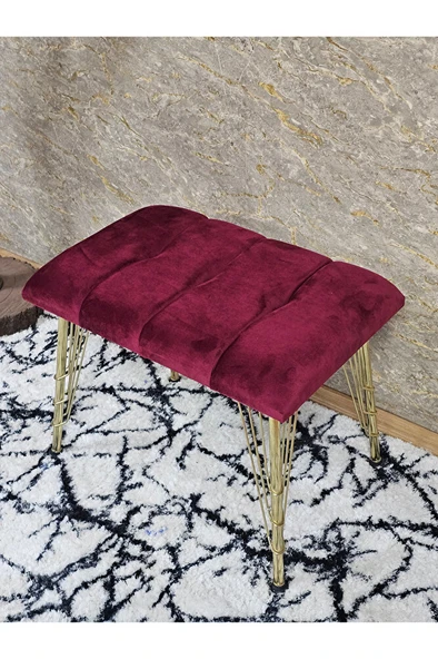 Metal Gold Tel Ayaklı 60 cm Puf Bench - Puf - Bench - Oturak - Mutfak Oturağı - Antre Oturağı Bordo Renk 60 x 40 Boyut/Ebat - Resim 4