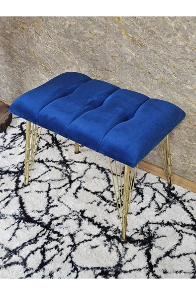 Metal Gold Tel Ayaklı 60 cm Puf Bench - Puf - Bench - Oturak - Mutfak Oturağı - Antre Oturağı Mavi Renk 60 x 40 Boyut/Ebat - 4