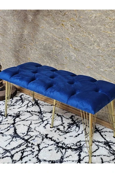 Metal Gold Tel Ayaklı 100 cm Puf Bench - Puf - Bench - Oturak - Mutfak Oturağı - Antre Oturağı Mavi Renk 100 x 40 Boyut/Ebat - Resim 4