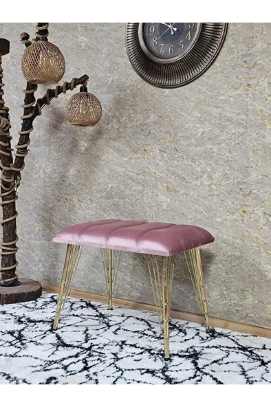 Metal Gold Tel Ayaklı 60 cm Puf Bench - Puf - Bench - Oturak - Mutfak Oturağı - Antre Oturağı Pembe Renk 60 x 40 Boyut/Ebat ürün görseli