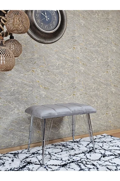 Metal Krom Tel Ayaklı 60 cm Puf Bench - Puf - Bench - Oturak - Mutfak Oturağı - Antre Oturağı Gri Renk 60 x 40 Boyut/Ebat - Resim 3