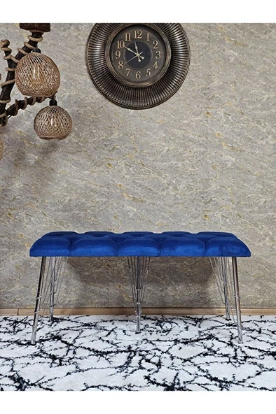 Metal Krom Tel Ayaklı 100 cm Puf Bench - Puf - Bench - Oturak - Mutfak Oturağı - Antre Oturağı Mavi Renk 100 x 40 Boyut/Ebat - Resim 2