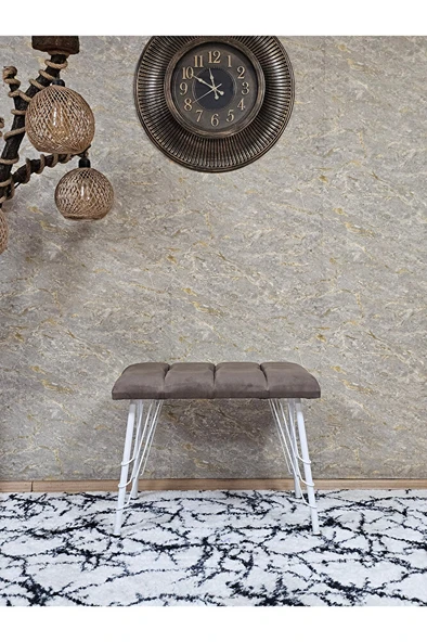 Metal Beyaz Tel Ayaklı 60 cm Puf Bench - Puf - Bench - Oturak - Mutfak Oturağı - Antre Oturağı Kahverengi Renk 60 x 40 Boyut/Ebat - Resim 2