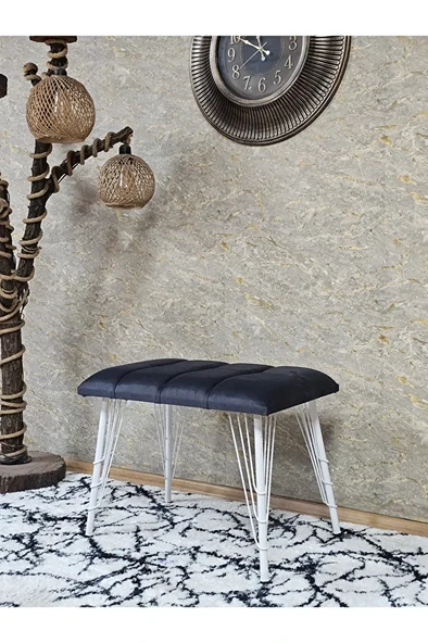 Metal Beyaz Tel Ayaklı 60 cm Puf Bench - Puf - Bench - Oturak - Mutfak Oturağı - Antre Oturağı Füme Renk 60 x 40 Boyut/Ebat ürün görseli