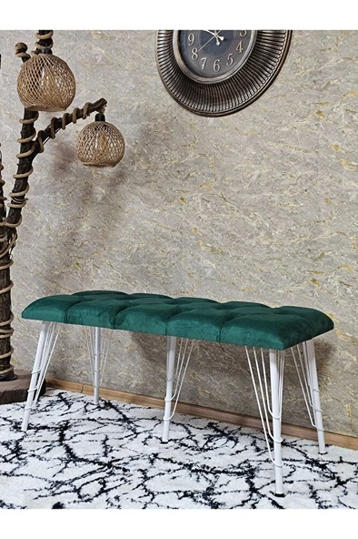 Metal Beyaz Tel Ayaklı 100 cm Puf Bench - Puf - Bench - Oturak - Mutfak Oturağı - Antre Oturağı Yeşil Renk 100 x 40 Boyut/Ebat ürün görseli 1