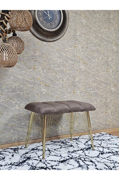 Metal Gold Tel Ayaklı 60 cm Puf Bench - Puf - Bench - Oturak - Mutfak Oturağı - Antre Oturağı Kahverengi Renk 60 x 40 Boyut/Ebat - Resim 3