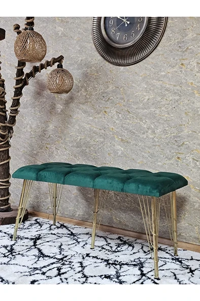 Metal Gold Tel Ayaklı 100 cm Puf Bench - Puf - Bench - Oturak - Mutfak Oturağı - Antre Oturağı Yeşil Renk 100 x 40 Boyut/Ebat ürün görseli