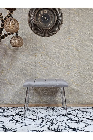 Metal Krom Tel Ayaklı 60 cm Puf Bench - Puf - Bench - Oturak - Mutfak Oturağı - Antre Oturağı Gri Renk 60 x 40 Boyut/Ebat - Resim 2