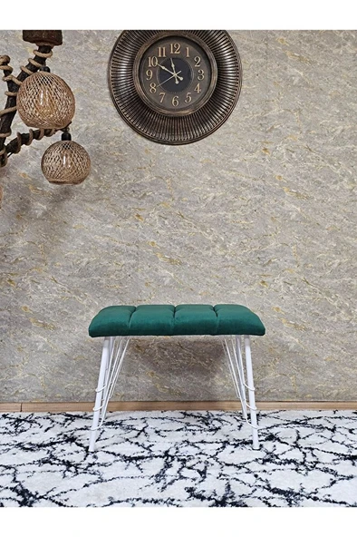 Metal Beyaz Tel Ayaklı 60 cm Puf Bench - Puf - Bench - Oturak - Mutfak Oturağı - Antre Oturağı Yeşil Renk 60 x 40 Boyut/Ebat - Resim 2