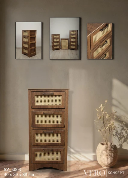 Vero 4 Çekmeceli MDF Dolap Ceviz SZ4003