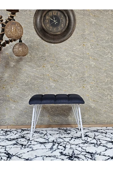 Metal Beyaz Tel Ayaklı 60 cm Puf Bench - Puf - Bench - Oturak - Mutfak Oturağı - Antre Oturağı Füme Renk 60 x 40 Boyut/Ebat - Resim 2