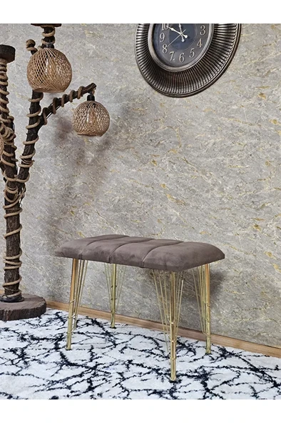 Metal Gold Tel Ayaklı 60 cm Puf Bench - Puf - Bench - Oturak - Mutfak Oturağı - Antre Oturağı Kahverengi Renk 60 x 40 Boyut/Ebat ürün görseli