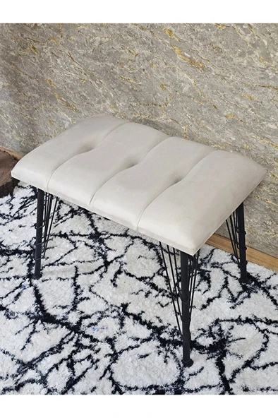 Metal Siyah Tel Ayaklı 60 cm Puf Bench - Puf - Bench - Oturak - Mutfak Oturağı - Antre Oturağı Krem Renk 60 x 40 Boyut/Ebat - Resim 4
