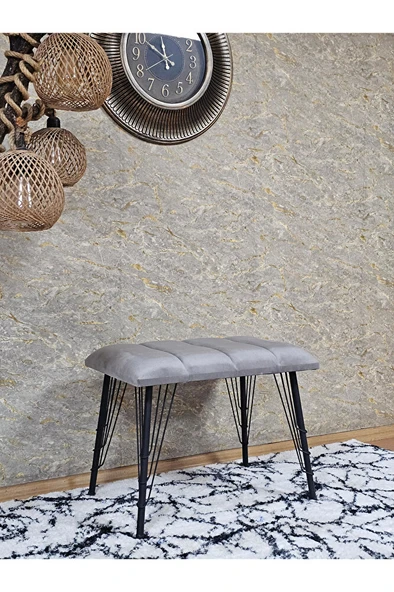 Metal Siyah Tel Ayaklı 60 cm Puf Bench - Puf - Bench - Oturak - Mutfak Oturağı - Antre Oturağı Gri Renk 60 x 40 Boyut/Ebat - Resim 3