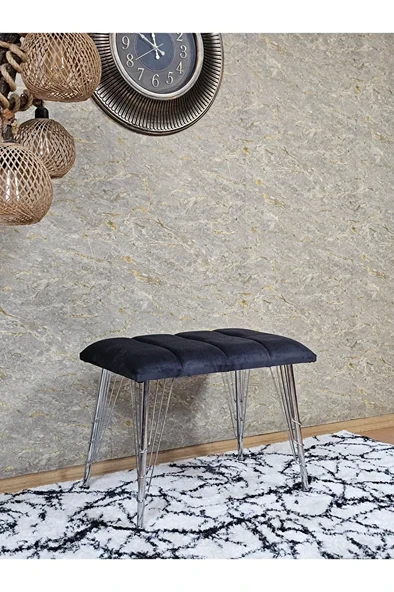 Metal Krom Tel Ayaklı 60 cm Puf Bench - Puf - Bench - Oturak - Mutfak Oturağı - Antre Oturağı Füme Renk 60 x 40 Boyut/Ebat - Resim 3