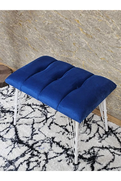 Metal Beyaz Tel Ayaklı 60 cm Puf Bench - Puf - Bench - Oturak - Mutfak Oturağı - Antre Oturağı Mavi Renk 60 x 40 Boyut/Ebat - 4