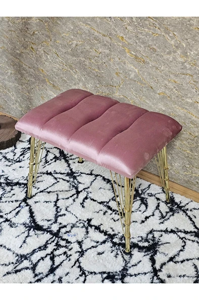 Metal Gold Tel Ayaklı 60 cm Puf Bench - Puf - Bench - Oturak - Mutfak Oturağı - Antre Oturağı Pembe Renk 60 x 40 Boyut/Ebat - Resim 4