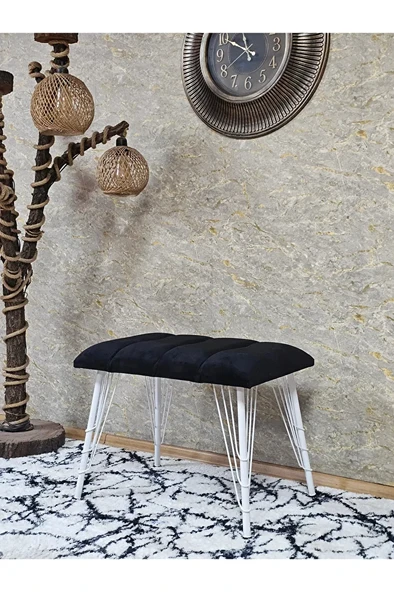 Metal Beyaz Tel Ayaklı 60 cm Puf Bench - Puf - Bench - Oturak - Mutfak Oturağı - Antre Oturağı Siyah Renk 60 x 40 Boyut/Ebat ürün görseli 1