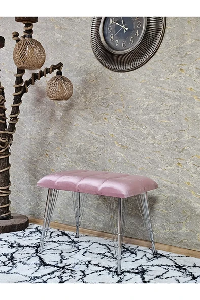 Metal Krom Tel Ayaklı 60 cm Puf Bench - Puf - Bench - Oturak - Mutfak Oturağı - Antre Oturağı Pembe Renk 60 x 40 Boyut/Ebat ürün görseli