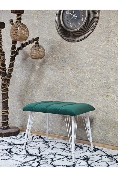 Metal Beyaz Tel Ayaklı 60 cm Puf Bench - Puf - Bench - Oturak - Mutfak Oturağı - Antre Oturağı Yeşil Renk 60 x 40 Boyut/Ebat ürün görseli 1