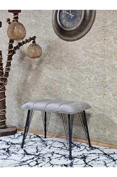 Metal Siyah Tel Ayaklı 60 cm Puf Bench - Puf - Bench - Oturak - Mutfak Oturağı - Antre Oturağı Gri Renk 60 x 40 Boyut/Ebat ürün görseli