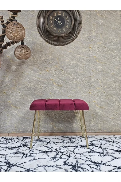 Metal Gold Tel Ayaklı 60 cm Puf Bench - Puf - Bench - Oturak - Mutfak Oturağı - Antre Oturağı Bordo Renk 60 x 40 Boyut/Ebat - Resim 2