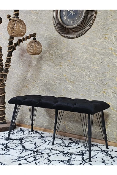 Metal Siyah Tel Ayaklı 100 cm Puf Bench - Puf - Bench - Oturak - Mutfak Oturağı - Antre Oturağı Siyah Renk 100 x 40 Boyut/Ebat ürün görseli