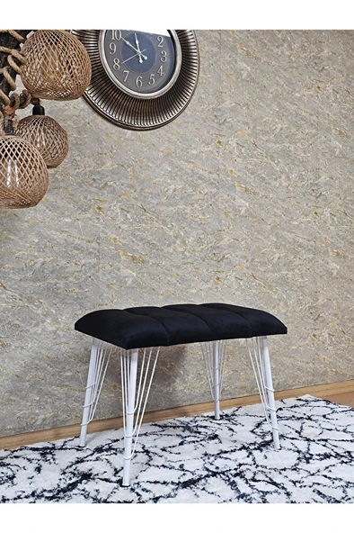 Metal Beyaz Tel Ayaklı 60 cm Puf Bench - Puf - Bench - Oturak - Mutfak Oturağı - Antre Oturağı Siyah Renk 60 x 40 Boyut/Ebat - Resim 3