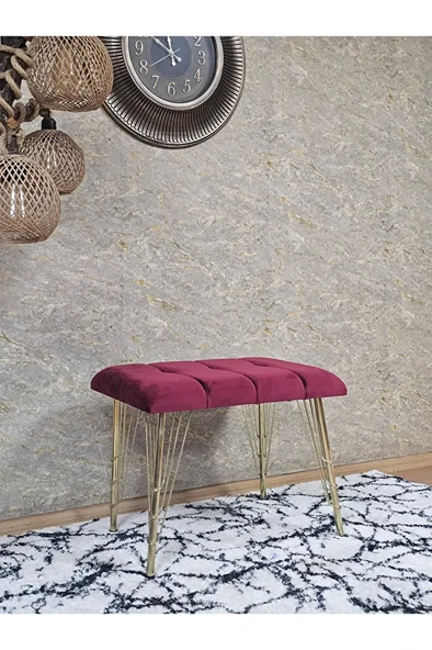 Metal Gold Tel Ayaklı 60 cm Puf Bench - Puf - Bench - Oturak - Mutfak Oturağı - Antre Oturağı Bordo Renk 60 x 40 Boyut/Ebat - Resim 3