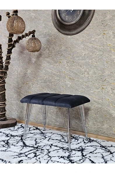 Metal Krom Tel Ayaklı 60 cm Puf Bench - Puf - Bench - Oturak - Mutfak Oturağı - Antre Oturağı Füme Renk 60 x 40 Boyut/Ebat ürün görseli 1