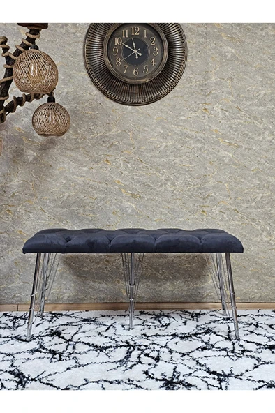 Metal Krom Tel Ayaklı 100 cm Puf Bench - Puf - Bench - Oturak - Mutfak Oturağı - Antre Oturağı Füme Renk 100 x 40 Boyut/Ebat - Resim 2