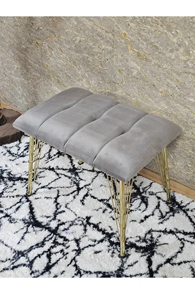 Metal Gold Tel Ayaklı 60 cm Puf Bench - Puf - Bench - Oturak - Mutfak Oturağı - Antre Oturağı Gri Renk 60 x 40 Boyut/Ebat - Resim 4