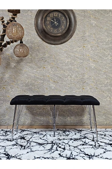 Metal Krom Tel Ayaklı 100 cm Puf Bench - Puf - Bench - Oturak - Mutfak Oturağı - Antre Oturağı Siyah Renk 100 x 40 Boyut/Ebat - Resim 2