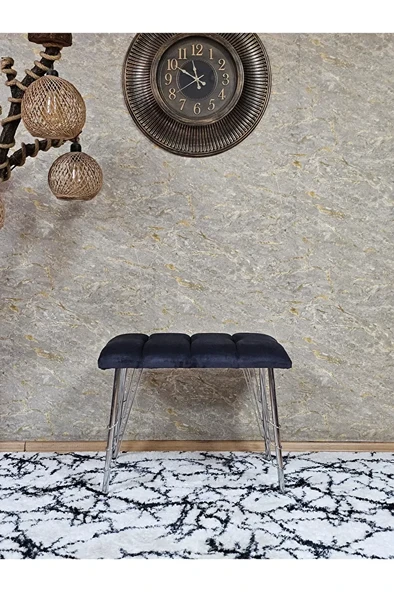 Metal Krom Tel Ayaklı 60 cm Puf Bench - Puf - Bench - Oturak - Mutfak Oturağı - Antre Oturağı Füme Renk 60 x 40 Boyut/Ebat - Resim 2