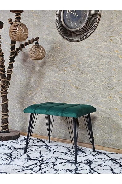 Metal Siyah Tel Ayaklı 60 cm Puf Bench - Puf - Bench - Oturak - Mutfak Oturağı - Antre Oturağı Yeşil Renk 60 x 40 Boyut/Ebat ürün görseli