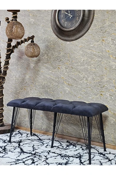 Metal Siyah Tel Ayaklı 100 cm Puf Bench - Puf - Bench - Oturak - Mutfak Oturağı - Antre Oturağı Füme Renk 100 x 40 Boyut/Ebat ürün görseli 1