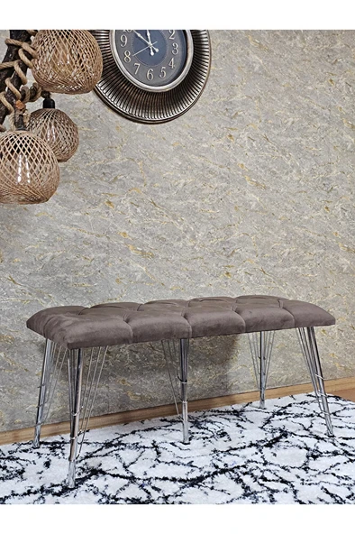 Metal Krom Tel Ayaklı 100 cm Puf Bench - Puf - Bench - Oturak - Mutfak Oturağı - Antre Oturağı Kahverengi Renk 100 x 40 Boyut/Ebat - Resim 3