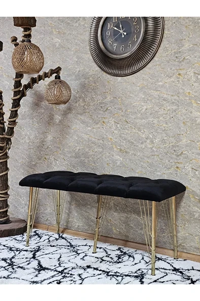 Metal Gold Tel Ayaklı 100 cm Puf Bench - Puf - Bench - Oturak - Mutfak Oturağı - Antre Oturağı Siyah Renk 100 x 40 Boyut/Ebat ürün görseli