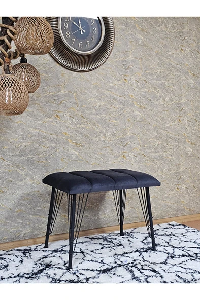 Metal Siyah Tel Ayaklı 60 cm Puf Bench - Puf - Bench - Oturak - Mutfak Oturağı - Antre Oturağı Füme Renk 60 x 40 Boyut/Ebat - Resim 3