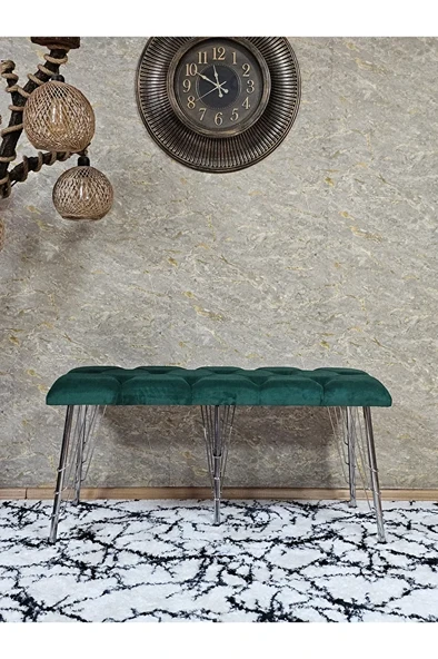 Metal Krom Tel Ayaklı 100 cm Puf Bench - Puf - Bench - Oturak - Mutfak Oturağı - Antre Oturağı Yeşil Renk 100 x 40 Boyut/Ebat - Resim 2
