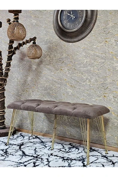Metal Gold Tel Ayaklı 100 cm Puf Bench - Puf - Bench - Oturak - Mutfak Oturağı - Antre Oturağı Kahverengi Renk 100 x 40 Boyut/Ebat ürün görseli