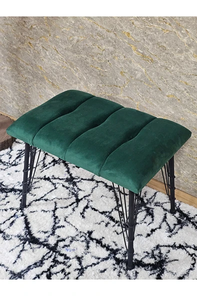 Metal Siyah Tel Ayaklı 60 cm Puf Bench - Puf - Bench - Oturak - Mutfak Oturağı - Antre Oturağı Yeşil Renk 60 x 40 Boyut/Ebat - Resim 4
