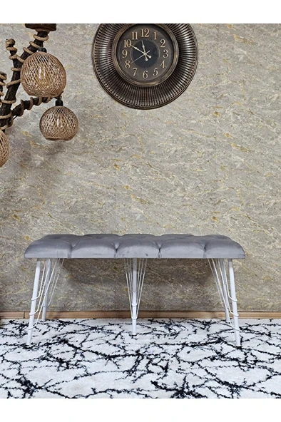 Metal Beyaz Tel Ayaklı 100 cm Puf Bench - Puf - Bench - Oturak - Mutfak Oturağı - Antre Oturağı Gri Renk 100 x 40 Boyut/Ebat - Resim 2